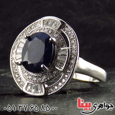 انگشتر یاقوت کبود زنانه رودیوم مدل رامش _کد:13460