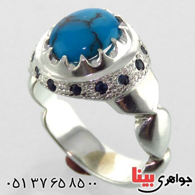 انگشتر فیروزه شجری دور یاقوت مردانه _کد:1846