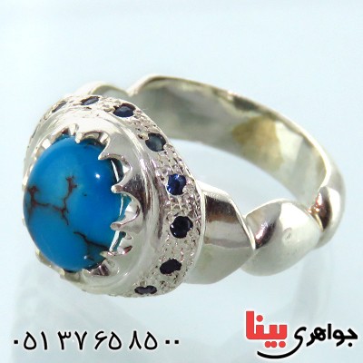 انگشتر فیروزه شجری دور یاقوت مردانه _کد:1846