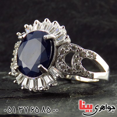 انگشتر یاقوت کبود زنانه درشت رودیوم مدل شنتیا _کد:13477