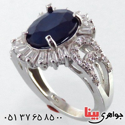 انگشتر یاقوت کبود زنانه درشت رودیوم مدل شنتیا _کد:13477