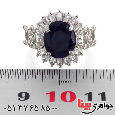 انگشتر یاقوت کبود زنانه درشت رودیوم مدل شنتیا _کد:13477
