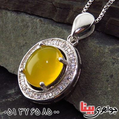 گردنبند عقیق شرف الشمس زنانه رودیوم مدل دیبا _کد:13479