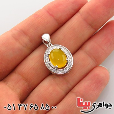 گردنبند عقیق شرف الشمس زنانه رودیوم مدل دیبا _کد:13479