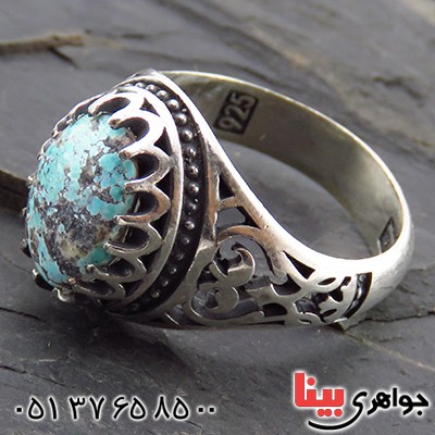 انگشتر فیروزه نیشابوری شجری مردانه اسلیمی _کد:13487