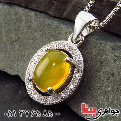 گردنبند عقیق شرف الشمس زنانه رودیوم مدل سونیا _کد:13488