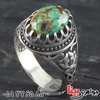 انگشتر فیروزه نیشابوری شجری مردانه اسلیمی خاص _کد:13494