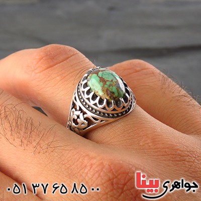 انگشتر فیروزه نیشابوری شجری مردانه اسلیمی خاص _کد:13494