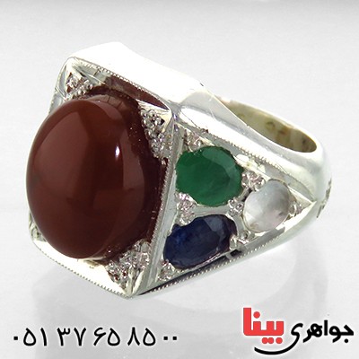 انگشتر چند جواهر عقیق یمنی مردانه درشت فاخر_کد:1852