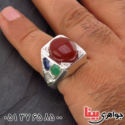 انگشتر چند جواهر عقیق یمنی مردانه درشت فاخر_کد:1852