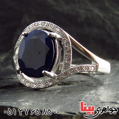 انگشتر یاقوت کبود زنانه رودیوم مدل فروغ _کد:13500