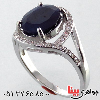 انگشتر یاقوت کبود زنانه رودیوم مدل فروغ _کد:13500