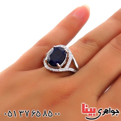 انگشتر یاقوت کبود زنانه رودیوم مدل فروغ _کد:13500