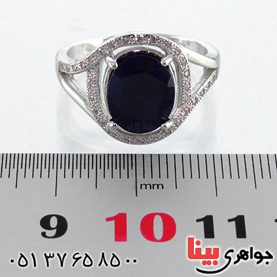 انگشتر یاقوت کبود زنانه رودیوم مدل فروغ _کد:13500