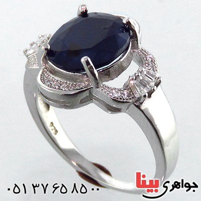 انگشتر یاقوت کبود زنانه رودیوم مدل هما _کد:13509