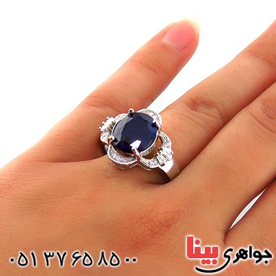 انگشتر یاقوت کبود زنانه رودیوم مدل هما _کد:13509