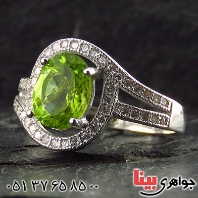 انگشتر زبرجد زنانه رودیوم مدل سیمین _کد:13511