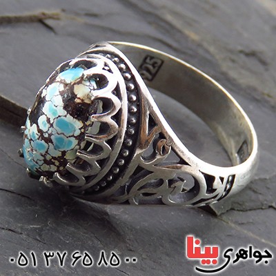 انگشتر فیروزه نیشابوری شجری مردانه اسلیمی _کد:13513