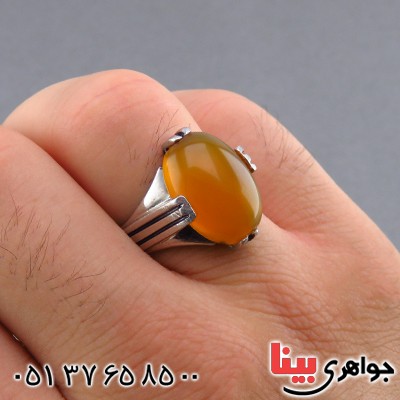 انگشتر عقیق شرف الشمس مردانه چهار چنگ _کد:13517