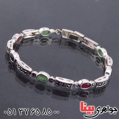دستبند چند جواهر یاقوت و زمرد زنانه سنگین درجه یک _کد:13519