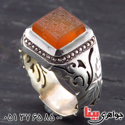 انگشتر عقیق یمنی مردانه هفت شرف ضابطی (اصلی) _کد:1859