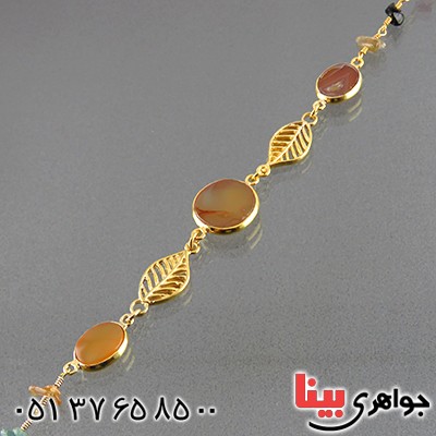 دستبند چند جواهر عقیق یمنی و تورمالین زنانه درشت طرح برگ ریزان _کد:13529