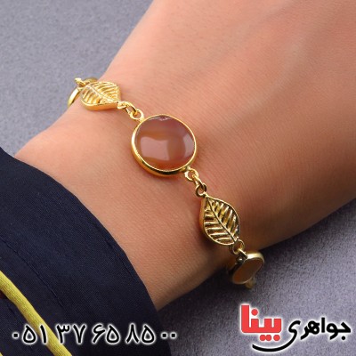 دستبند چند جواهر عقیق یمنی و تورمالین زنانه درشت طرح برگ ریزان _کد:13529