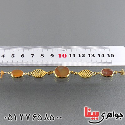 دستبند چند جواهر عقیق یمنی و تورمالین زنانه درشت طرح برگ ریزان _کد:13529