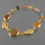 عقیق یمنی و تورمالین زنانه درشت طرح برگ ریزان _کد:13529