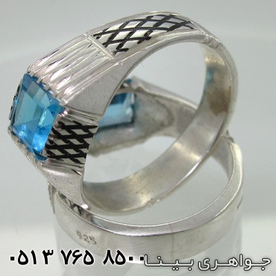 انگشتر توپاز آبی نگین هرمی