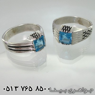 انگشتر توپاز آبی نگین هرمی