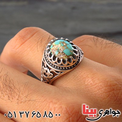انگشتر فیروزه نیشابوری شجری مردانه اسلیمی _کد:13532