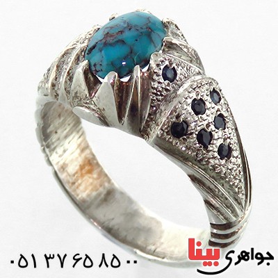 انگشتر فیروزه شجری و یاقوت کبود مردانه خاص _کد:1861