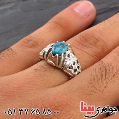 انگشتر فیروزه شجری و یاقوت کبود مردانه خاص _کد:1861