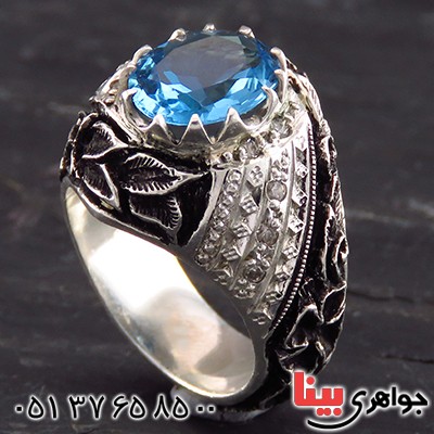 انگشتر توپاز خاص مردانه درشت قلم زنی فاخر _کد:1862