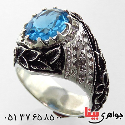 انگشتر توپاز خاص مردانه درشت قلم زنی فاخر _کد:1862