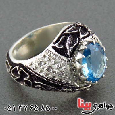 انگشتر توپاز خاص مردانه درشت قلم زنی فاخر _کد:1862