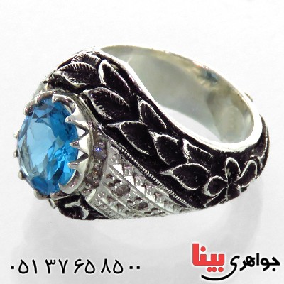 انگشتر توپاز خاص مردانه درشت قلم زنی فاخر _کد:1862