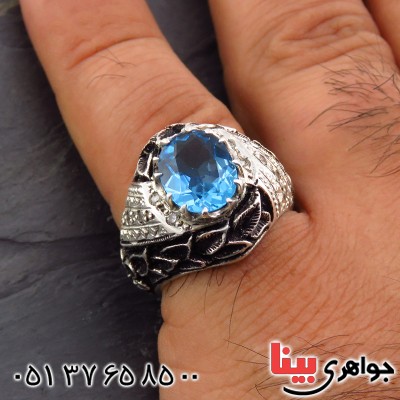 انگشتر توپاز خاص مردانه درشت قلم زنی فاخر _کد:1862