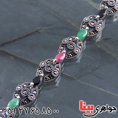 دستبند چند جواهر یاقوت و زمرد زنانه سنگین درجه یک _کد:13540
