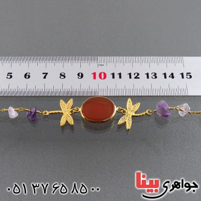 دستبند چند جواهر عقیق یمنی و آمتیست درشت زنانه طرح سنجاقک _کد:13545