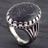 انگشتر حدید صینی مردانه درشت حکاکی برجسته یا  ابا عبد الله الحسین