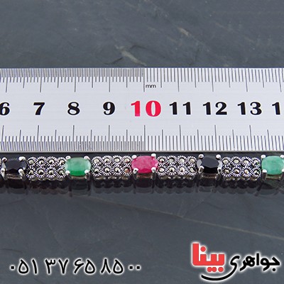 دستبند چند جواهر یاقوت و زمرد زنانه سنگین هانگ درجه یک _کد:13552