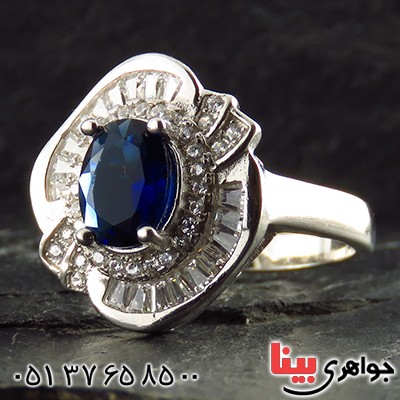 انگشتر یاقوت کبود زنانه رودیوم مدل شنتیا _کد:13555