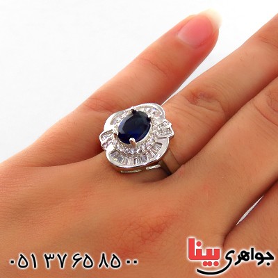 انگشتر یاقوت کبود زنانه رودیوم مدل شنتیا _کد:13555