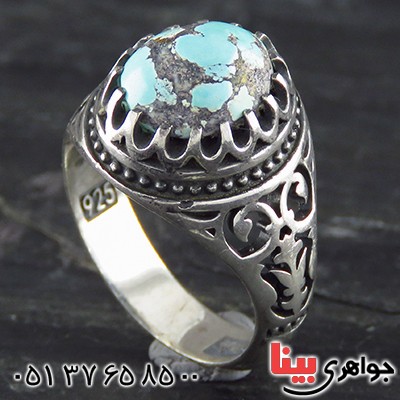 انگشتر فیروزه نیشابوری شجری مردانه اسلیمی _کد:13556