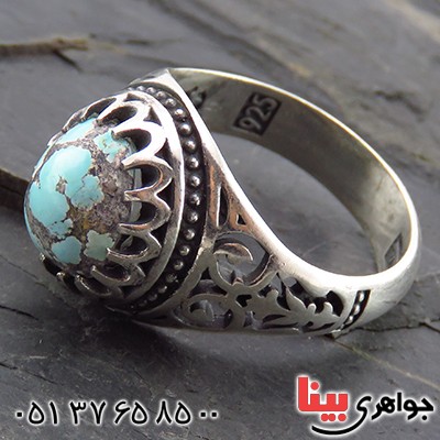 انگشتر فیروزه نیشابوری شجری مردانه اسلیمی _کد:13556
