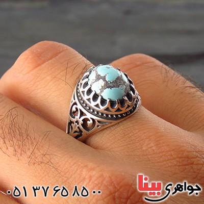 انگشتر فیروزه نیشابوری شجری مردانه اسلیمی _کد:13556