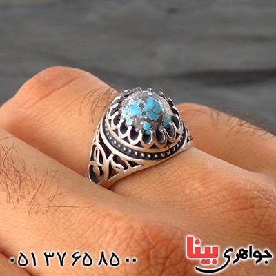 انگشتر فیروزه نیشابوری شجری مردانه اسلیمی _کد:13562