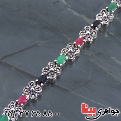 دستبند چند جواهر یاقوت و زمرد زنانه سنگین درجه یک _کد:13572